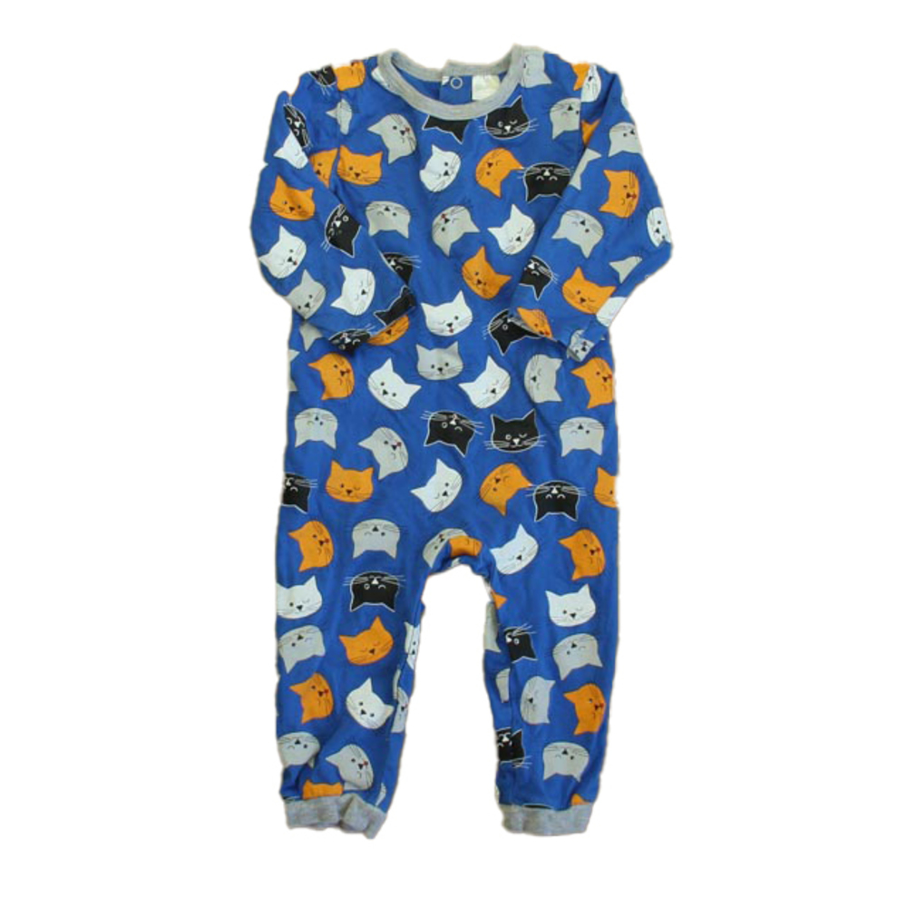Peppy Mini Boys Blue Cats 1-piece Non-footed Pajamas size: 6-12 Months